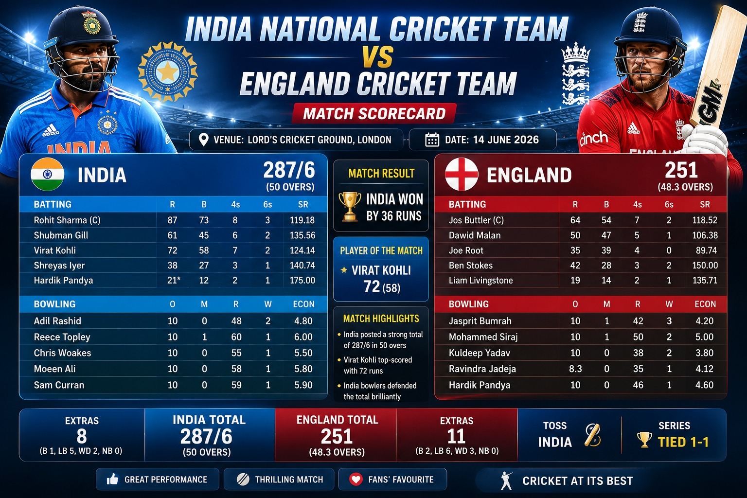 india national cricket team vs england cricket team match scorecard
